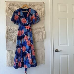 Slate & Willow Blue Flutter Sleeve Wrap Dress